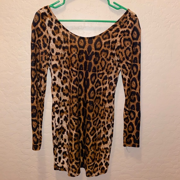Cheetah print long sleeve mini dress - Picture 1 of 2